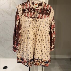 Ainika Maxi Floral Cream Open Yoke Mini Dress